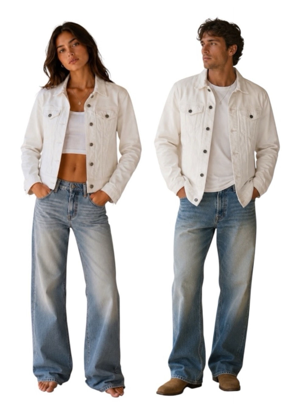 Vintage Lucky Brand Classic White Jean Jacket | Y2K Unisex Trucker Denim Small